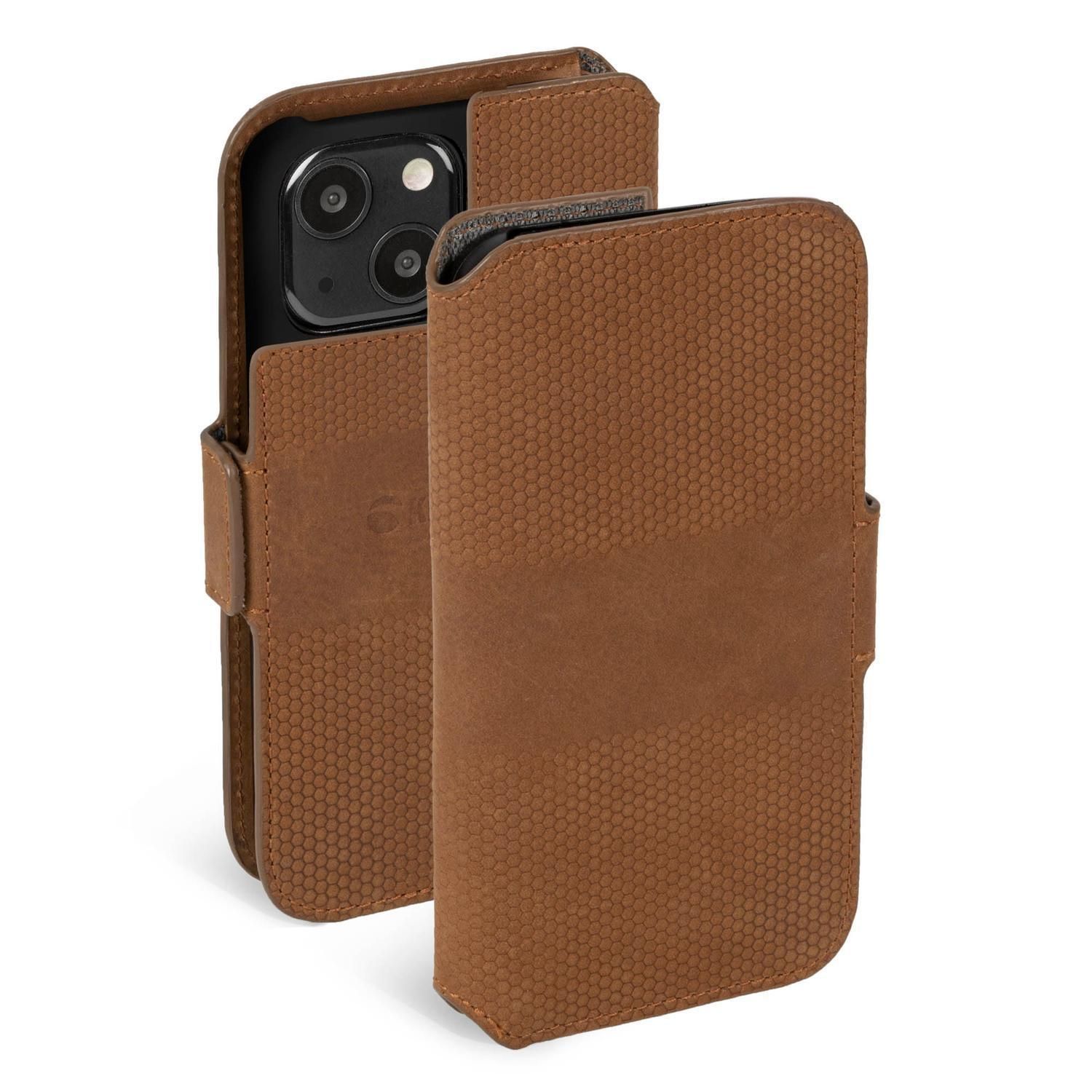 Krusell Leather Phone Wallet Apple iPhone 13 - cognac