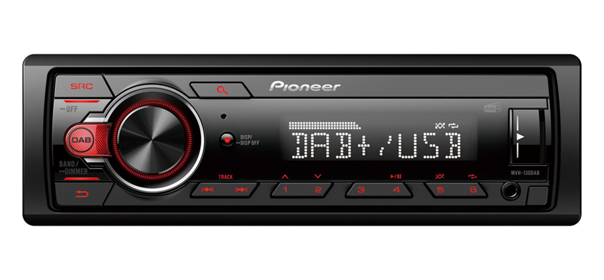 Pioneer MVH-130DAB  Receiver 1DIN USB/DAB+ rood