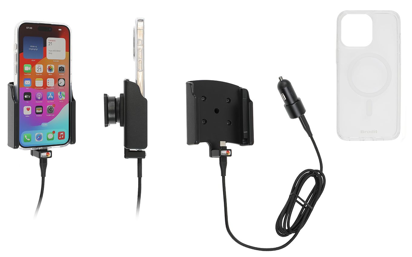 Brodit Active holder iPhone 15 Pro Max USB cig.- with case